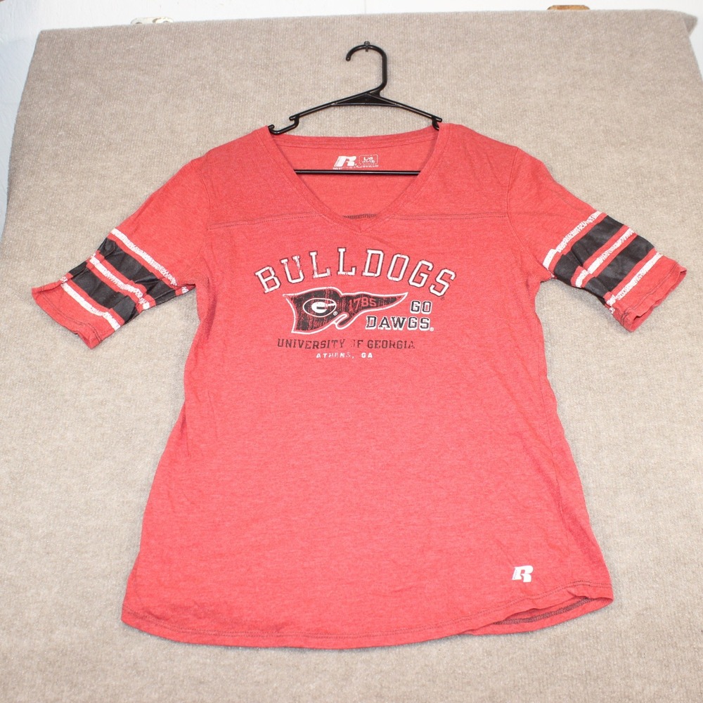 Russell Athletic Georgia Bulldogs V-Neck Graphic Tee Red Heather Large 11-13